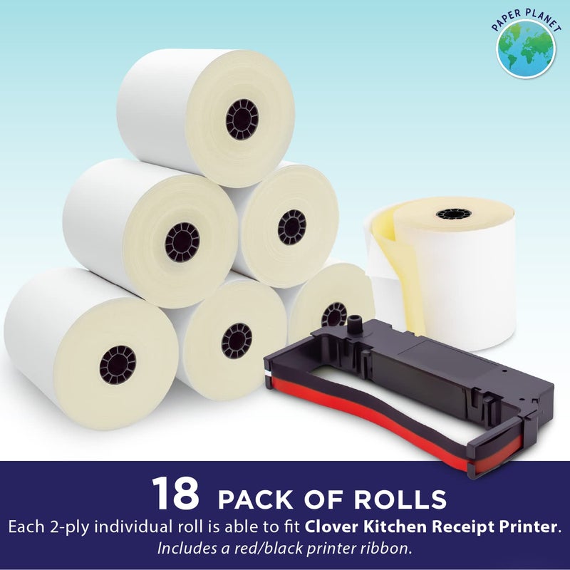 PaperPlanet Kitchen Printer Paper for Clover Kitchen Receipt Printer Star SP700 Ink Printer) by Paper Planet | 2-Ply Carbonless Paper | 18 Rolls with 1 Ribbon - Image 2